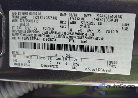 2018 Ford F-150 Xl из США, поврежденный, VIN 1FTEW1EP4JFD92673